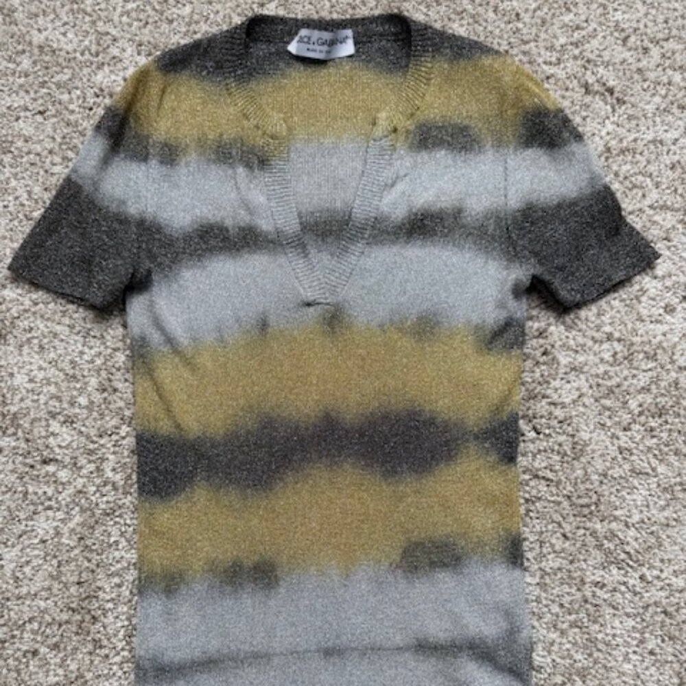 Authentic Pre-Loved Dolce & Gabbana Stretch V Neck Metallic Knit Tee Shirt Small